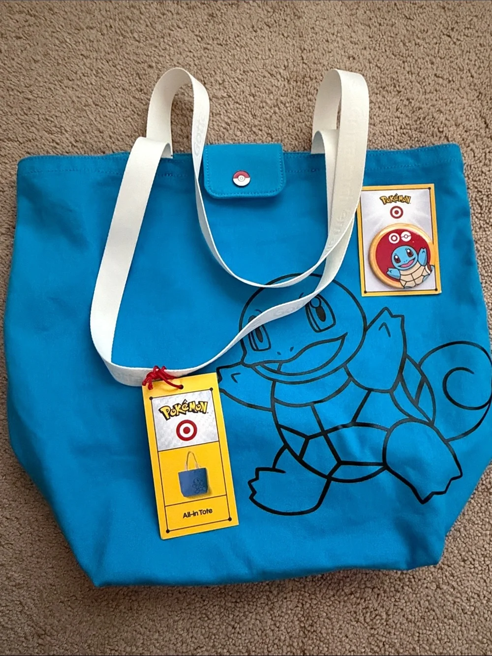 Pokemon x Target Squirtle Blue Canvas Tote with Squirtle Pin